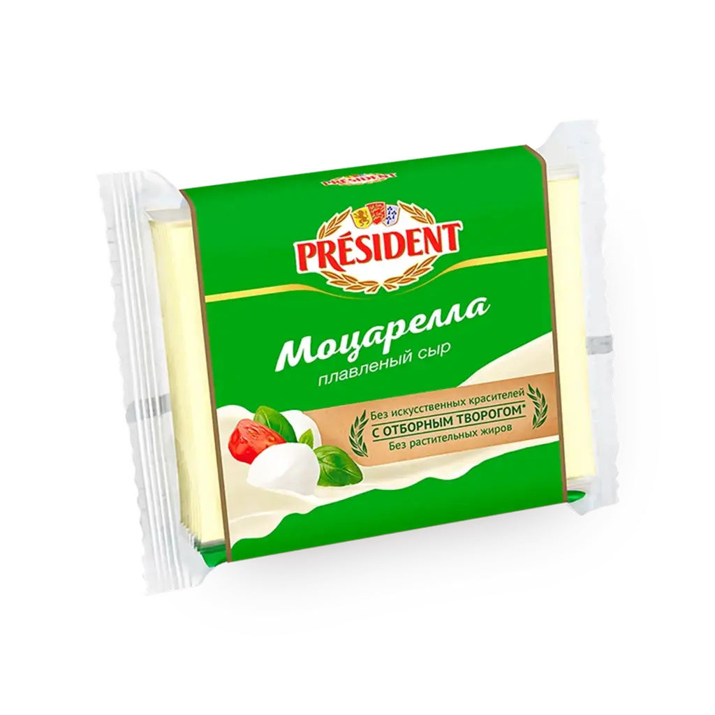      Eritilgan tilimchali pishloq Motsarella 40% President 