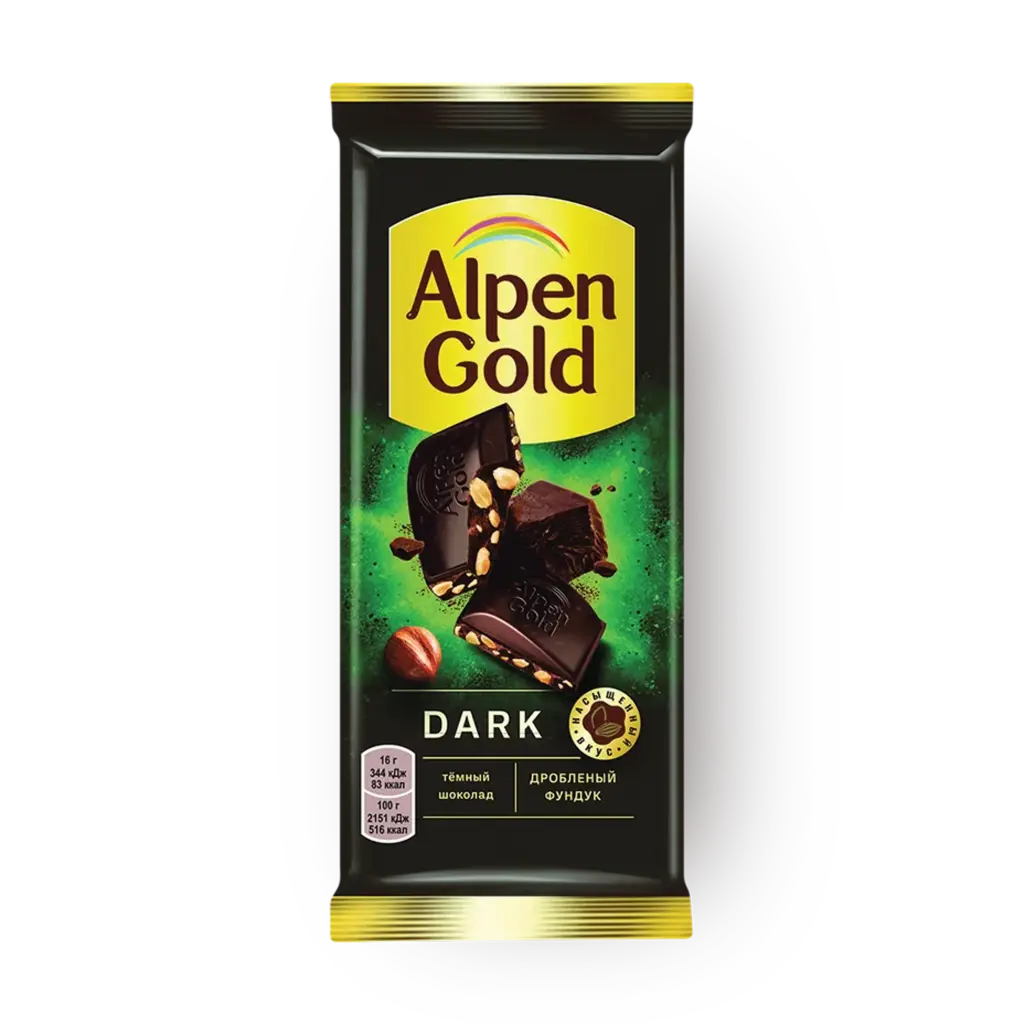 Alpen Gold Dark brown chocolate, with hazelnuts