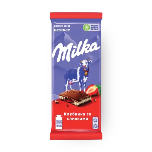      Milka qulupnayli shokolad qaymoq bilan 